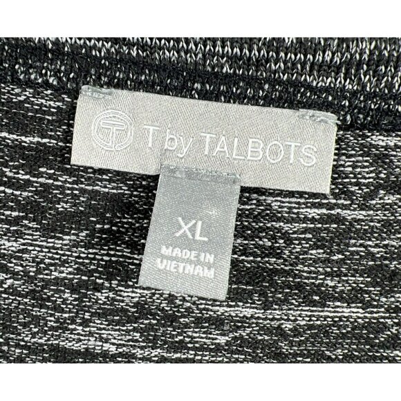 T by Talbots Women's Dress XL Black Heathered Faux Wrap Cap Sleeve Stretch Slit - Picture 2 of 10